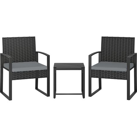 Outsunny Rattan Bistro Set, 3 PCS Garden Furniture with Cushion, Light Grey