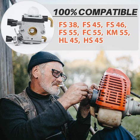 Kit carburatore per decespugliatore STIHL fs38 fs55 fs45 fs46 fc55 km55 hs45, accessori carburatore FS 38 con guarnizione, candela, filtro aria, filtro carburante. (1/4)