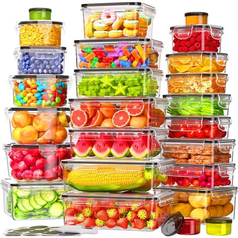 Boîte Conservation Alimentaire 50 Pièces, Boite Plastique Alimentaire,Boîte Hermetique Alimentaire Set,Étanche, Adaptés au Micro-ondes, au Congélateur et au Lave-vaisselle (1/5)