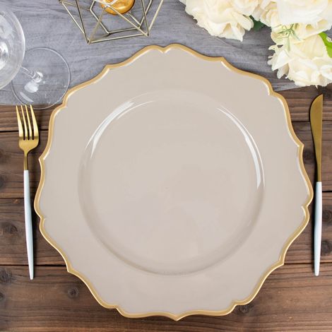 Assiette Support Ronde Acrylique - 13 Pouces - Bord Dentelé Métallisé - Pour Réception Mariage Fête - Lot De 6 (1/5)