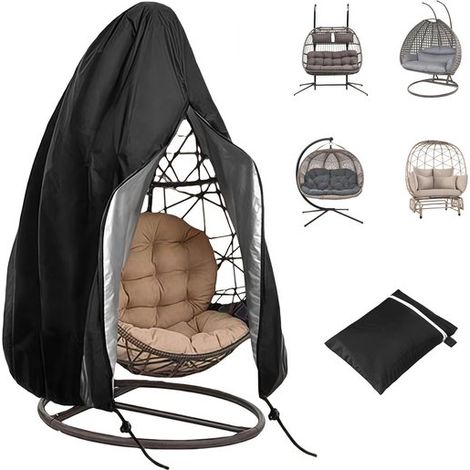 1-Piece - Hanging Chair Protector - Egg-Shaped Hanging Chair Cover for Patio - Waterproof Rocking Chair Cover with Zipper - Zipper from Top to Bottom with Drawstring - Waterproof - Windproof - Durable (1/4)