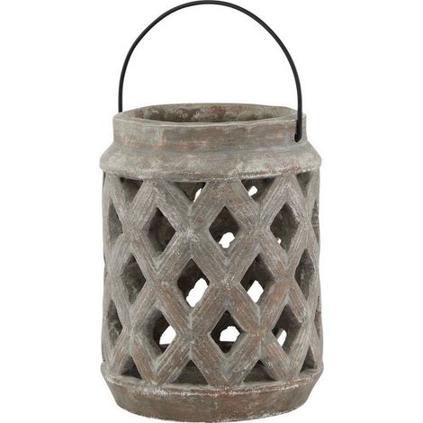 Siena Large Lattice Lantern - Ceramic - L17 x W17 x H23 cm - Brown