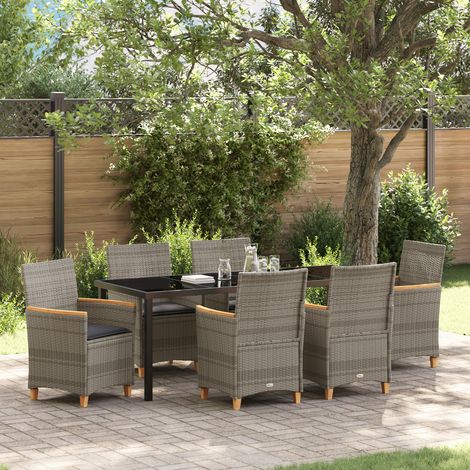 Garten Essgruppe 7 pcs Grau Poly-Rattan vidaXL (1/5)
