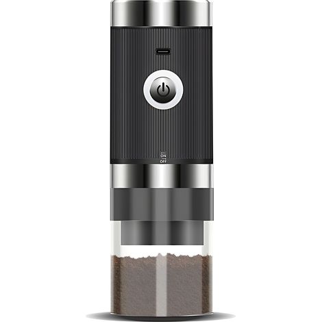 Molinillo de café eléctrico inalámbrico portátil con recipiente transparente y carga tipo C: 5 niveles de molienda y apagado automático.