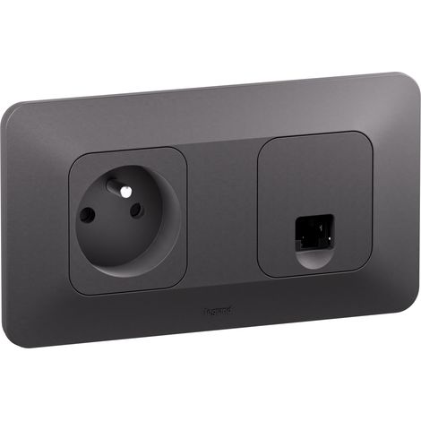 Prise de courant 2P+T + prise RJ45 catégorie 6 FTP Neptune Bornes auto - Noir