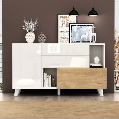 mobile contenitore 130x40x70 con ante e cassetti bianco OKMYHOME (1/5)