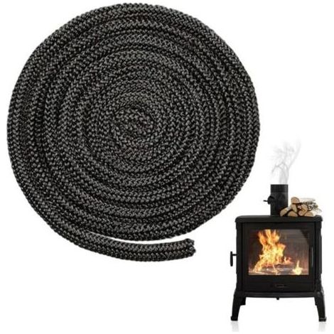 Joint Tressé pour Insert et Poêle 8mm x 4m, Joint d'Étanchéité en Fibre de Verre Remplacement,Joint Insert Cheminée pour Poele a Bois, Cheminée, Chaleur (1/4)