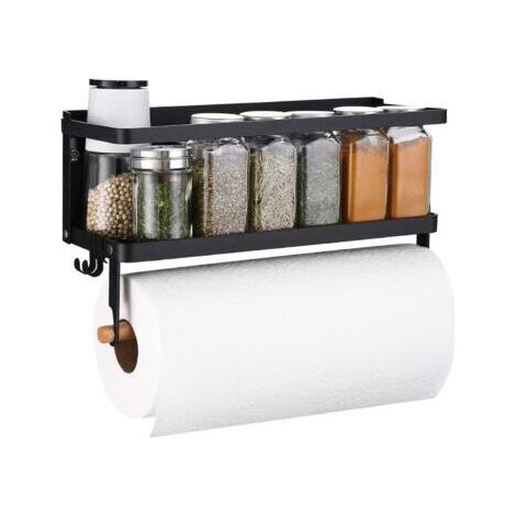 Porte-épices mural magnétique noir – Étagère murale avec porte-serviette et crochets – Capacité 3 kg (1/5)