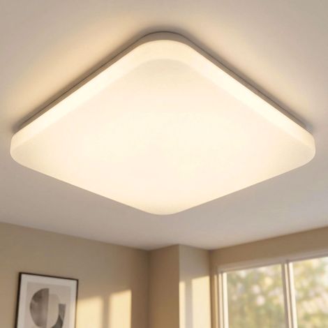 LED Deckenleuchte quadratisch Deckenlampe weiß opal Wohnzimmerleuchte Modern, Metall, 28W 1000Lm warmweiß, LxBxH 33,5x33,5x5 cm (1/5)