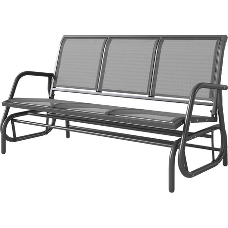 Panchina a dondolo 3 posti in metallo e rete traspirante, grigio, 147x70x85cm