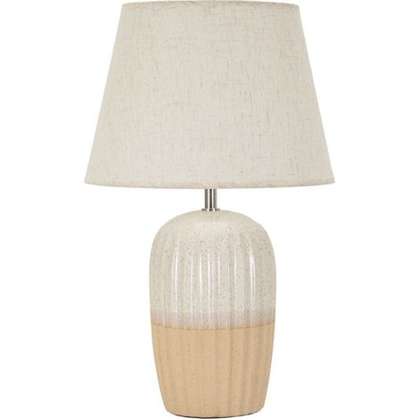 Lampada da tavolo Japandi in ceramica sabbia e crema (1/5)