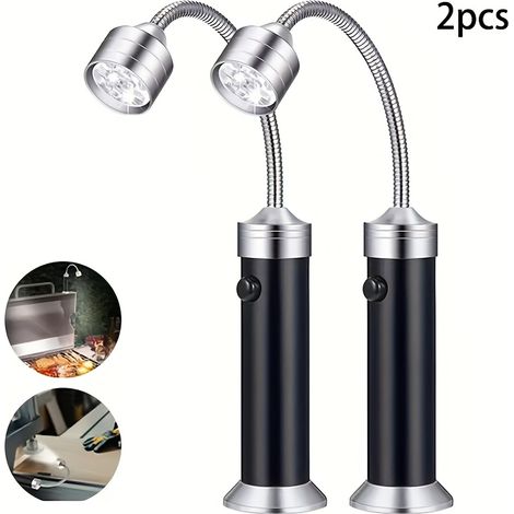 Lot de 1 ou 2 lampes pour barbecue — Accessoires de grillade en extérieur avec base magnétique et lampe torche orientable à 360° (1/5)