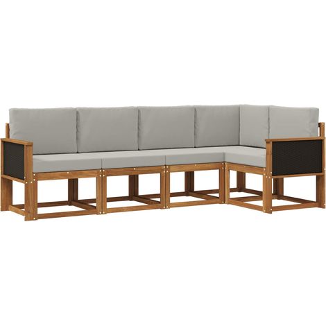 Outdoor Sofa Set 5 pcs Natural and Light Grey Polyester vidaXL (1/5)
