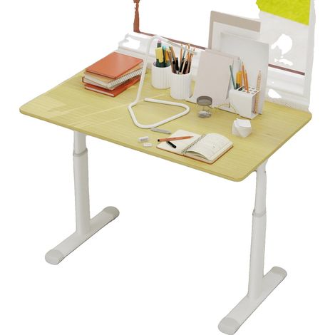 Bureau debout, réglable à manivelle, design compact, Bois (1/2)