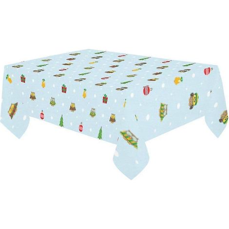 Nappe de Noël à pois hibou et sapin 150x300 cm, bleu clair, idéale pour décorer une table de bureau, un canapé ou une fête. Parfaite comme cadeau de Noël ou pour une décoration de fête. (1/3)