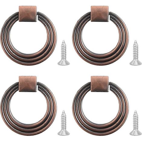 Lot de 4 poignées anneaux vintage en bronze rouge pour placards et tiroirs, en alliage de zinc durable et résistant à la corrosion. (1/5)