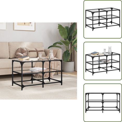 The Living Store Couchtisch mit Glasplatte Transparent 78,5x40x45 cm Stahl - Esszimmertisch - Couchtisch - Wohnzimmerstil - Glastisch - Holzmöbel (1/5)