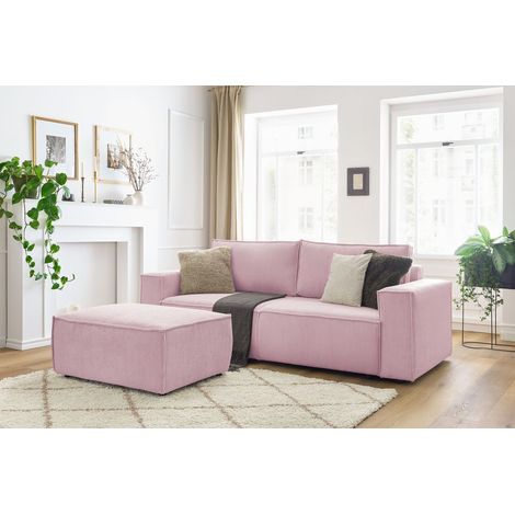 BOBOCHIC - Canapé droit convertible coffre NIHAD velours côtelé avec pouf Violet (1/5)