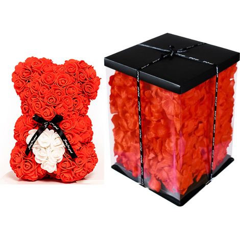 Orsetto rosa 25 cm rosso con cuore bianco+ pakowanie+płatki (1/5)