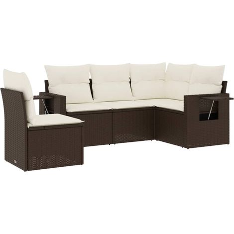 Ensemble salon de jardin modulable en résine tressée avec rangements marron 5 pièces, 45.49kg (1/5)
