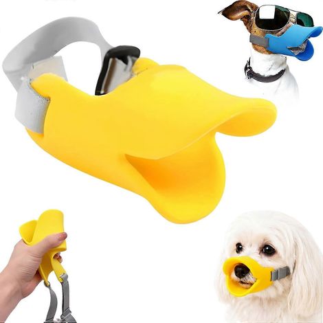 Muselière pour chien bec de canard jaune taille moyenne muselière souple silicone sangle ajustable chiens petite et moyenne taille (1/5)