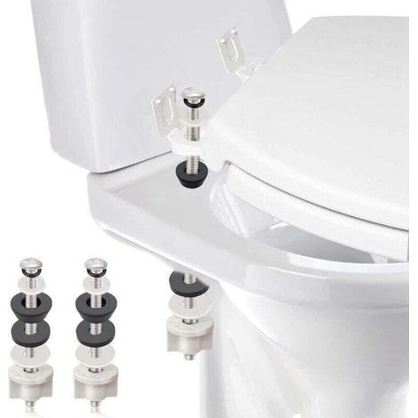 2pcs Universal Toilet Lid Hinge Bolt Kit, Heavy Duty Toilet Bolts, Waterproof Stainless Steel and Rubber Washers with Extra Long Nut, Locking Screw (1/4)