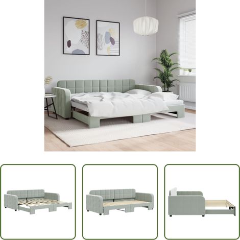 vidaXL Sofa-Bett - Tagesbett Ausziehbar Hellgrau 90x190 cm Samt (1/5)