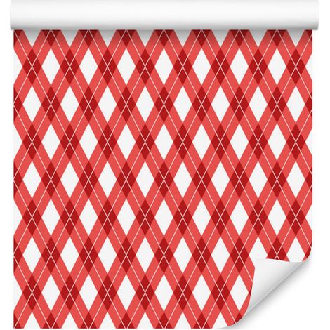 Carta da parati a quadri Vichy color corallo e rosso per soggiorno e camera da letto, 50x1000 cm (1/5)
