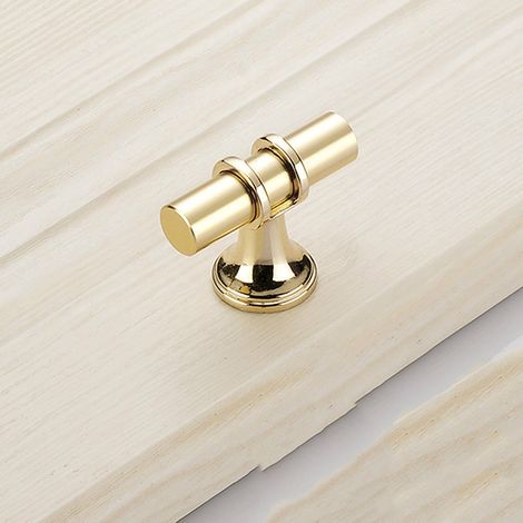 Sollbry Paquete de 10 pomos de latón dorado cepillado para gabinete, tiradores de cajón, herrajes para gabinetes, pomos de un solo orificio, tiradores de barra en T para tocador (50 × 35 mm) (1/4)
