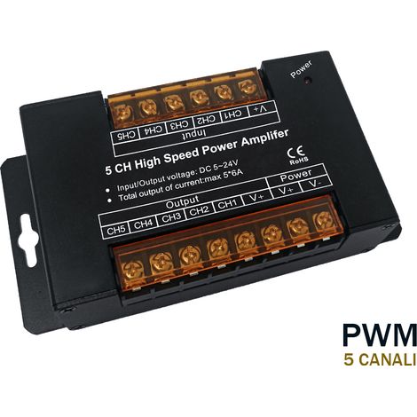 Amplificatore Segnale PWM 5 Canali Per Striscia Led RGBWW RGB+CCT 12V 24V 5X6A AP105 (1/3)