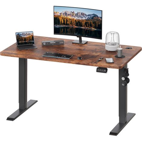 Bureau Électrique Réglable en Hauteur, 120 x 60 cm, Table Assis-debout, Fonction Mémoire, pour Bureau, Télétravail, Marron (1/4)