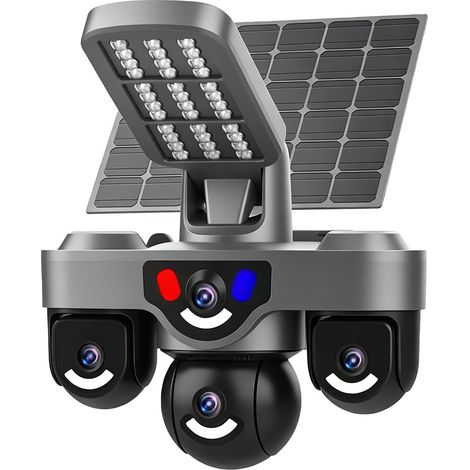 Caméra de surveillance solaire AOV V380 Pro 9MP à trois objectifs triple écran, caméra IP 4G extérieure étanche IP66 avec fonction lampe de rue, détection humaine, rotation verticale 90°, zoom numériq (1/4)