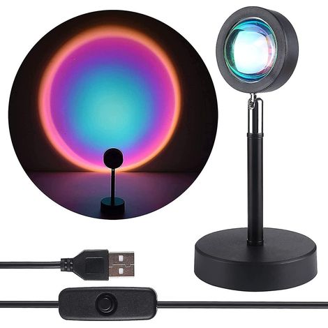Lampe de projection LED arc-en-ciel à rotation 360° pour coucher de soleil romantique, idéale pour enfants et adultes. Veilleuse projecteur pour la maison, les fêtes, le salon et la chambre (rainb (1/5)