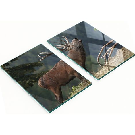 Tablas de cortar decorativas de cristal para cocina con dise帽o de ciervo en una colina, 2x40x52 cm.