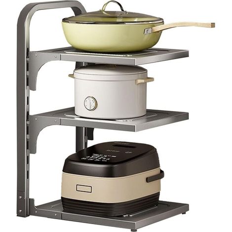 Support De CuisinièRe RéGlable ÉTagèRe De Rangement Pour Ustensiles De Cuisine En Acier Au Carbone Dans L'Armoire Organisateur éPaississant Anti Rouille Pot Rack (Argent,27 43,3 22 cm) (1/4)