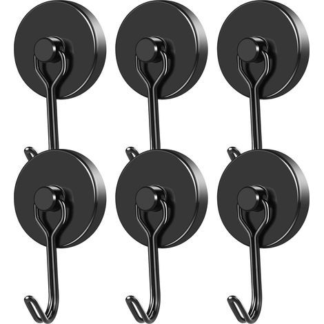Crochet Aimanté Puissant Crochet Magnetique Frigo Noir Néodyme Pivotants Aimant Crochet Magnétique Crochets Aimantés Magnétiques pour Cuisine Torchon Tableau 6pcs (1/5)