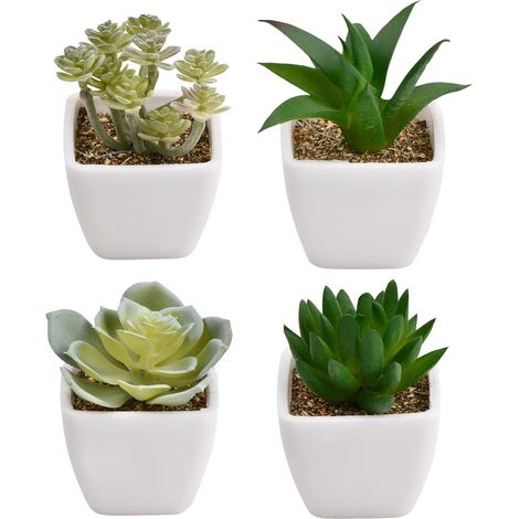 Plantes Succulentes Artificielles Interieur, Petite Plante Verte Artificielle Decoration Exterieur en Pot, Mini Fausses Plantes, Végétaux Artificiels, Plante Grasse Decorative Interieur 4PCS (1/5)