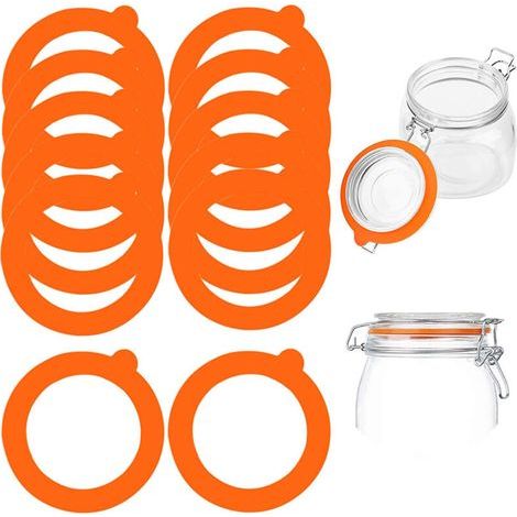 Confezione da 12 guarnizioni di ricambio in silicone arancione per barattoli Mason da 69 x 94 mm (1/5)