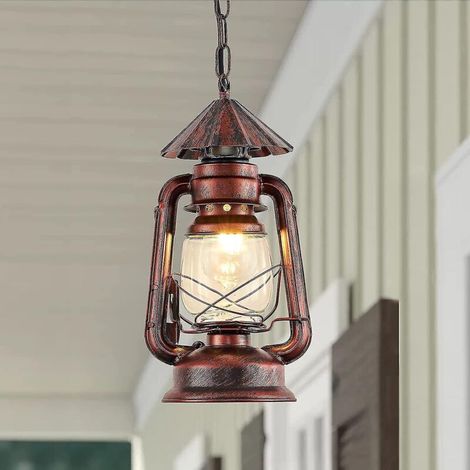 Plafonnier rustique, suspension lanterne vintage, éclairage d'extérieur avec abat-jour en verre pour porche, maison de ferme, patio, D7 x H15 (1/5)