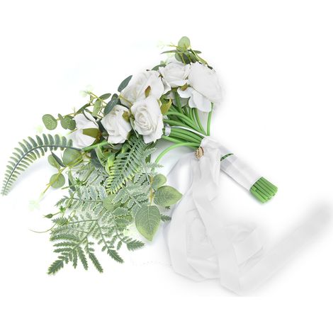 Bouquet de mariée fleurs artificielles simulation, accessoire photo de mariage, déco maison fête, composition florale réaliste (1/5)