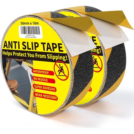 Ruban antidérapant noir et jaune 50mm x 18m - 2 Rouleaux - Bande adhésive sécurité pour marches, escaliers, échelles - Intérieur/Extérieur - Antidérapant, résistant à l'eau (1/5)