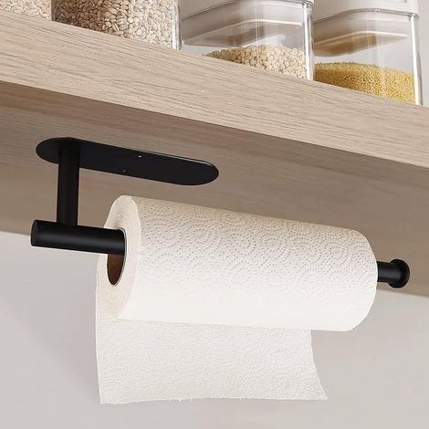 Porte Sopalin Mural Acier Inoxydable, Support Sopalin Évolutif, Support Essuie Tout Support Papier Toilette Mural pour Cuisine Salle de Bain (Noir) (1/5)