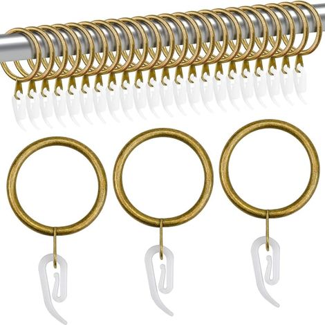 24 anneaux et crochets de rideaux en métal (laiton et acier inoxydable), diamètre intérieur 30 mm. (1/5)