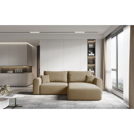 Ecksofa Sofa FLAVIO mit Schlaffunktion Stoff Castel Sand Ottomane Rechts (1/3)