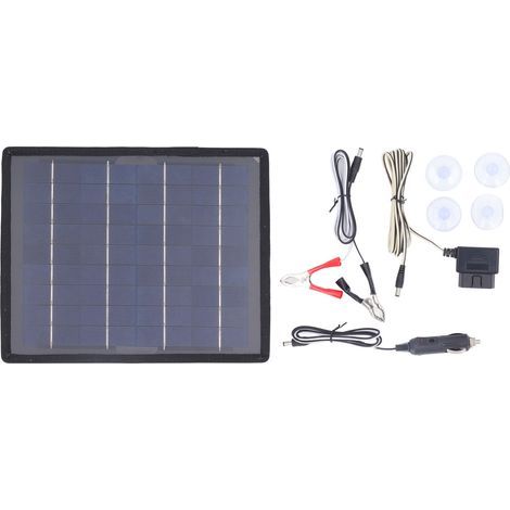 Ortviai Chargeur Solaire 10 W pour Batterie Auto 12 V avec Prise OBD, Câble Pince et Allume-Cigare – Panneau Monocristallin (1/5)