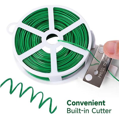 Fil de Fer Jardin Vert- Attache Plante Grimpante avec Cutter, Fil Plastifié Soft, Fil Torsadé pour Plantes, Vignes, Arbustes et Fleurs (1/2)