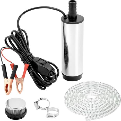 Pompe à eau 12V 51MM, pompe diesel avec clip, acier inoxydable, cordon d'alimentation 3m+ tuyau 4 m, pour diesel, kérosène, eau (1/5)