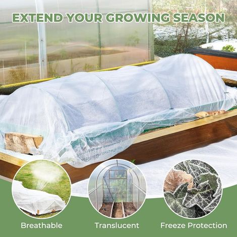 Couverture de protection antigel non tissée blanche 30 g, 3 m x 9 m, pour plantes, légumes et arbustes, idéale pour l'hiver et l'automne. (1/3)