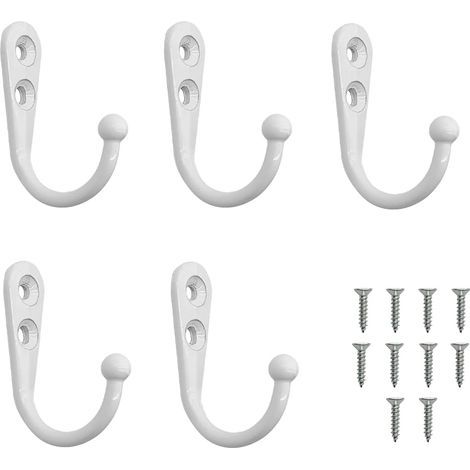 Lot de 5 crochets muraux à une seule tige avec 10 vis, crochets métalliques pour peignoirs, cuisine et salle de bain (blanc) (1/5)
