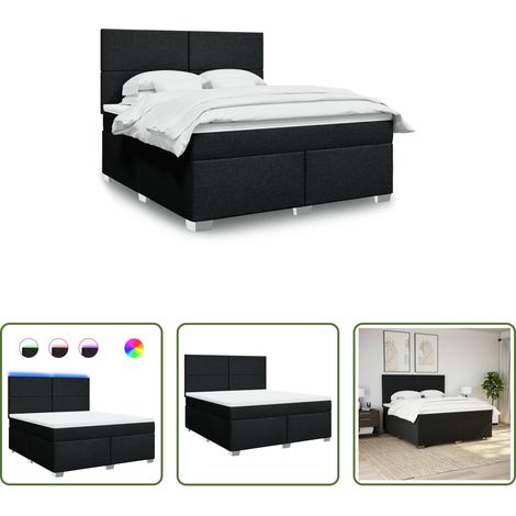 vidaXL LED-Beleuchtung -  Boxspringbett mit Matratze Schwarz 180x200 cm Stoff (1/5)